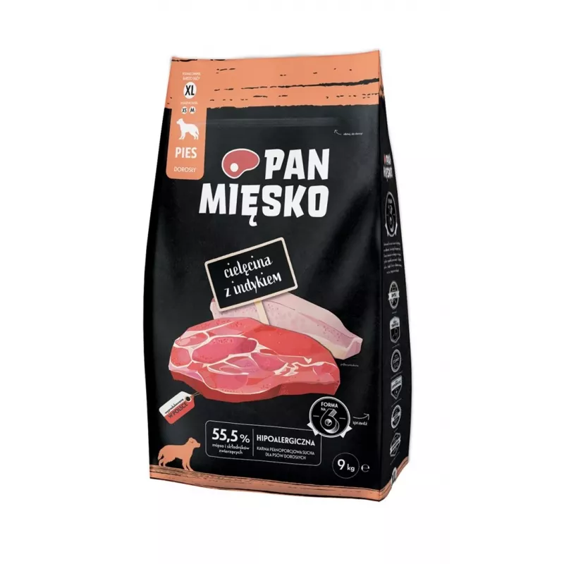 PAN MIĘSKO Calf with Turkey (adult) crunchy XL - Dry dog food - 9kg