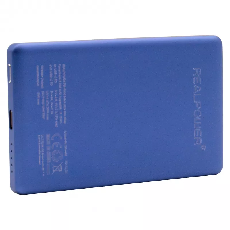 RealPower PB-5000 MAG Power Bank 5000 mAh, MagSafe-compatible wireless charging, USB-C, 20 W, ultra slim, Blue