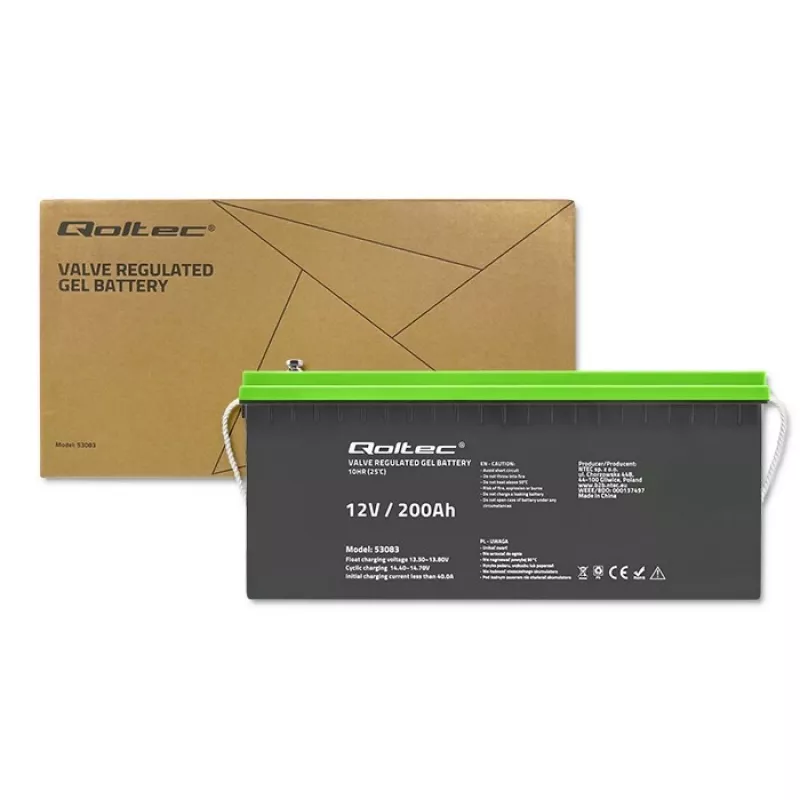 Qoltec Battery gel | 12V | 200Ah | GEL | 59.5kg