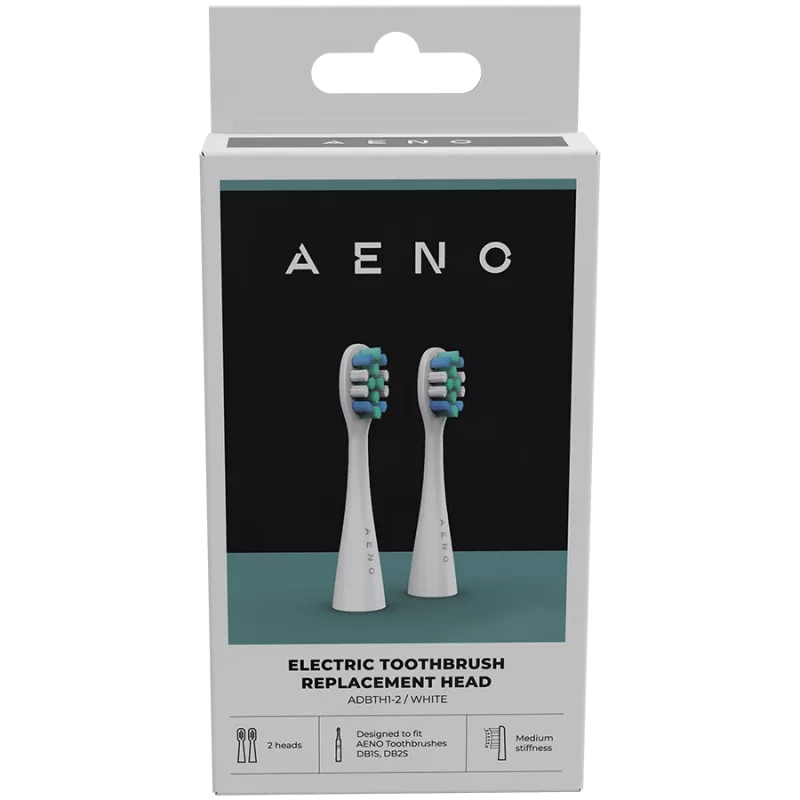 AENO Replacement toothbrush heads, White, Dupont bristles, 2pcs in set (for ADB0001S/ADB0002S)