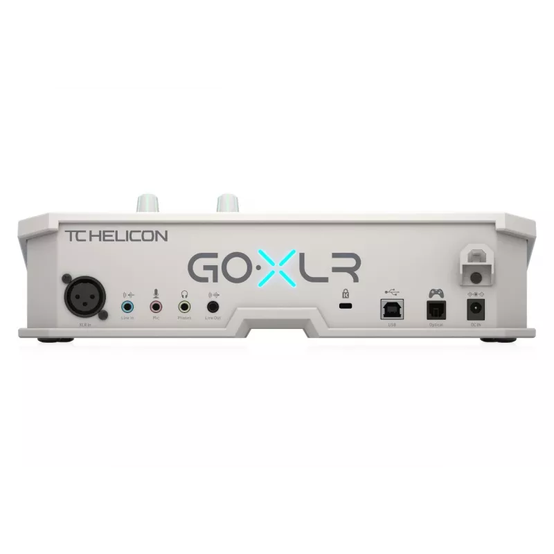 USB audio mixer TC‑Helicon GO XLR‑WH white — 1 XLR mic input, USB‑B, 48 V phantom, 24‑bit/48 kHz, optical out