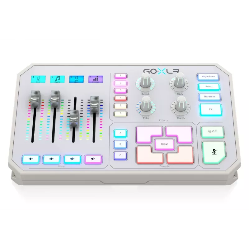 USB audio mixer TC‑Helicon GO XLR‑WH white — 1 XLR mic input, USB‑B, 48 V phantom, 24‑bit/48 kHz, optical out