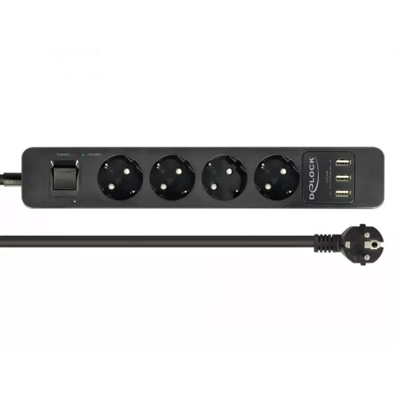 Power Extension DeLOCK 11209 1.5m 4 AC Outlets Indoor Black