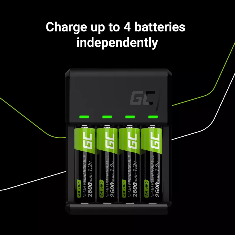 Battery charger Green Cell GC VitalCharger USB, 4-slot, AA/AAA, USB-powered, black
