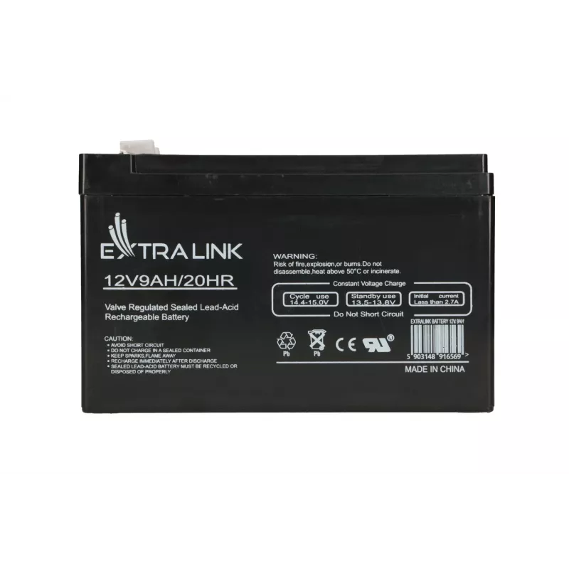 Sealed Lead Acid (VRLA) Battery 12V 9Ah Extralink – AGM, 1 pc, Black
