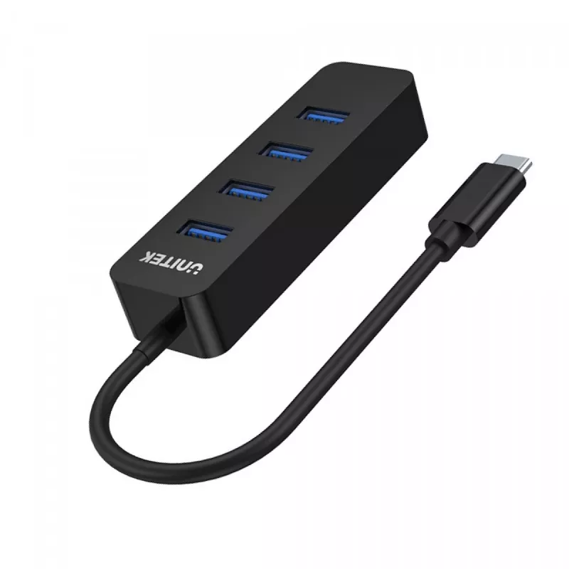 USB hub Unitek uHUB Q4 — 4-port USB 3.2 Gen 1 (Type-A) hub, USB-C host, 5 Gbit/s, 10 W, black