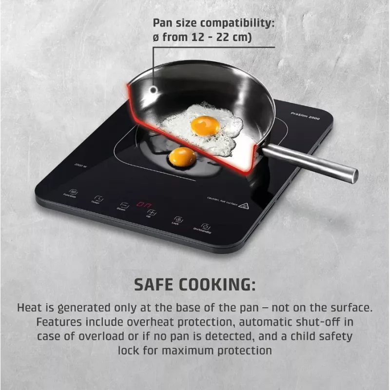 Caso ProSlim 2000 2236 Mobile single induction hob, Glass, Sensor-touch, Black