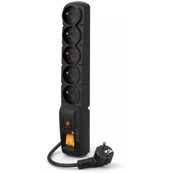 Power strip Acar F5 PRO surge protector with 5 Type E outlets, 1.5 m cable, 10 A, 2300 W, black