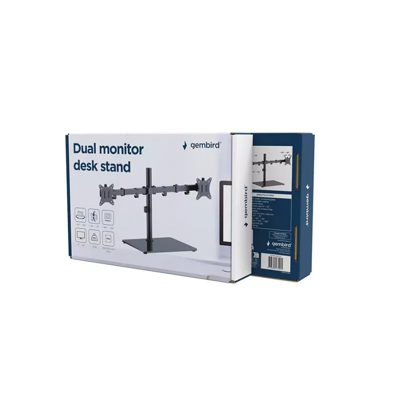 Monitor desk mount Gembird MS-D2ST-01 for 2 displays, up to 32 inch, VESA 75x75–100x100, max load 18 kg, black