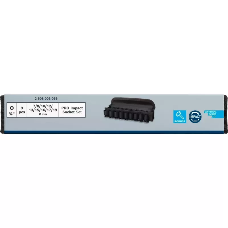 Impact socket set Bosch 3/8 inch, 9-piece, black, standard