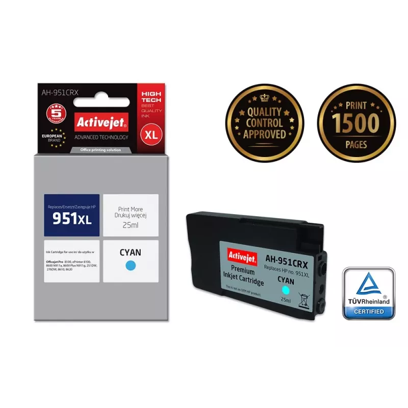 Activejet AH-951CRX Ink (replacement for HP 951XL CN046AE; Premium; 25 ml; cyan)