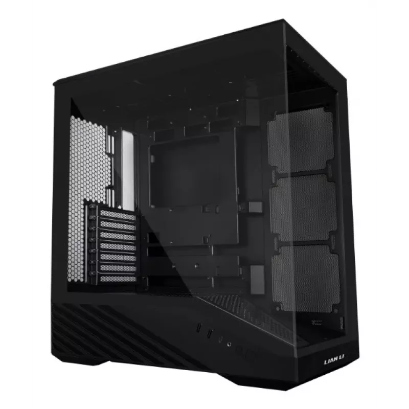 PC Case Lian Li Vector V100 Midi Tower — Black with Transparent Panel, supports 3×120mm side + 1×120mm rear fans, 3.5 inch HDD, 2.5 inch SSD, 235.5×446×484.6 mm