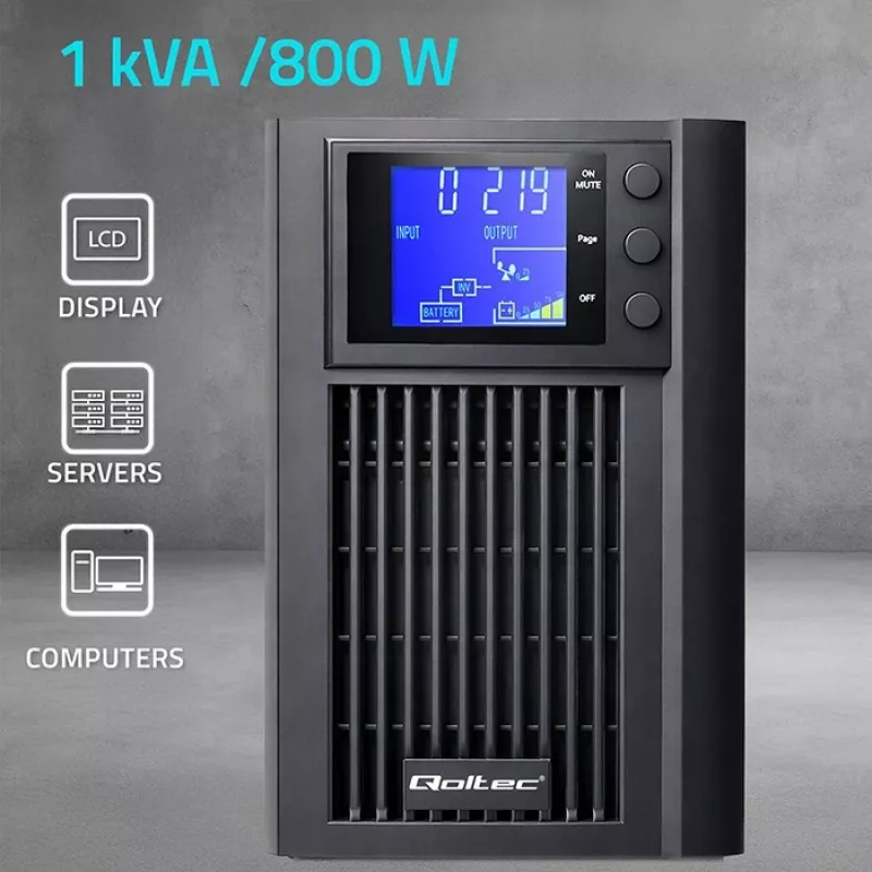 UPS QOLTEC Pure Sine Wave 1kVA 800W with AVR and LCD display