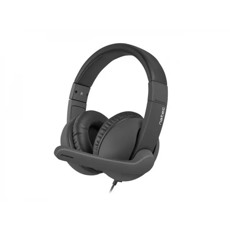 Wired binaural headset NATEC Rhea with boom microphone, 3.5mm connectors, 2.2 m cable, 32 Ω impedance