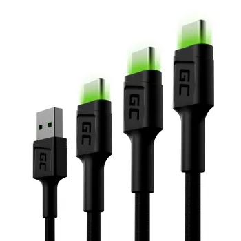 USB-C Cable Set Green Cell GC Ray — USB A to USB C 3 lengths (30 cm, 120 cm, 200 cm), USB PD, 480 Mbps, 2.4 A, black