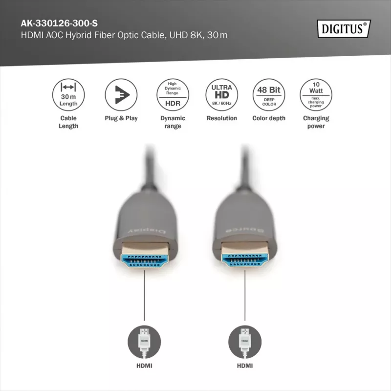 HDMI AOC Hybrid Fiber Optic Cable Digitus AK-330126-300-S