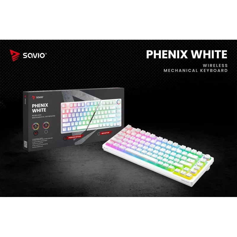 Gaming Keyboard Savio Phenix WHITE GAT RED PUD Wired Wireless USB Bluetooth RGB LED