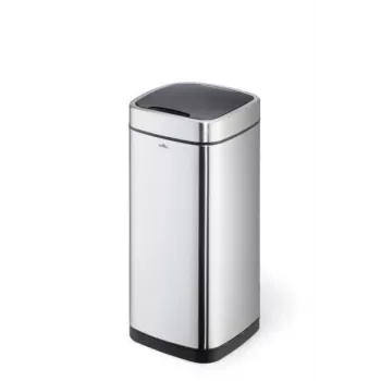 Rectangular Trash Can Durable NO TOUCH 35L Stainless Steel Black Silver