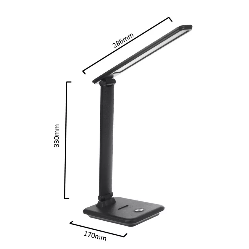 Table LED desk lamp MACLEAN MCE614B — dimmable, folding adjustable arm, 9W, 3000K/4500K/6500K, black