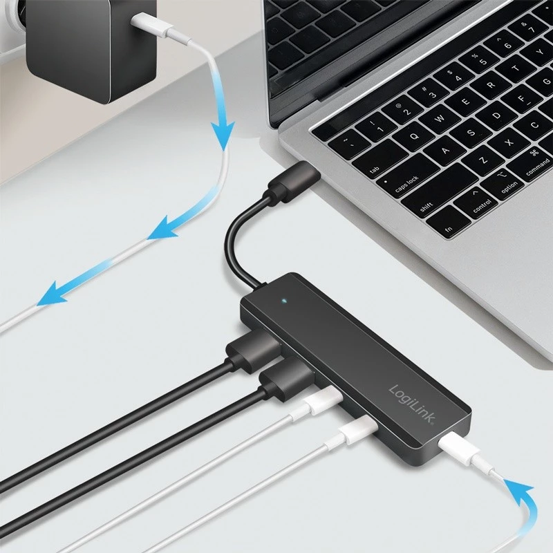 Hub USB-C, 4-porty 2x USB-A,2xUSB-C, Black