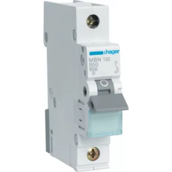 Hager MBN150. Number of Poles: 1P. AC Input Frequency: 50/60 Hz, Nominal Current Output: 50 A (MBN150)