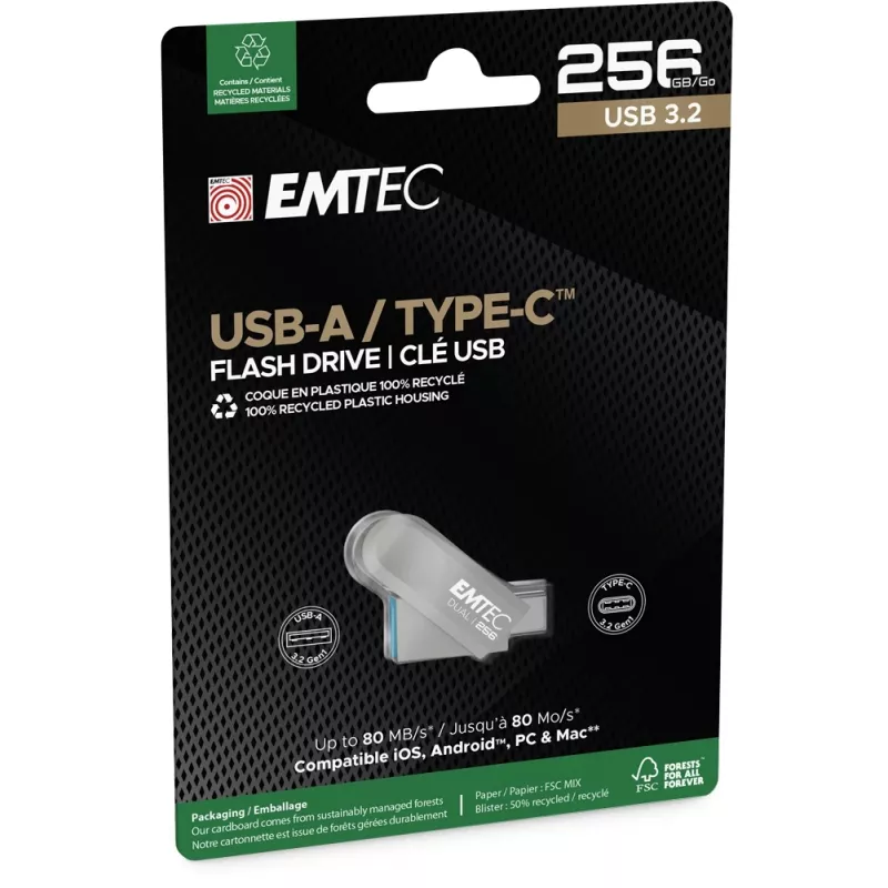 USB flash drive Emtec 256GB USB3.2 Type-C Dual D280