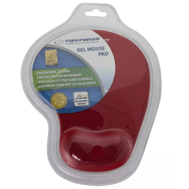 Mouse pad ESPERANZA EA137R — red gel surface, non-slip base, integrated wrist rest