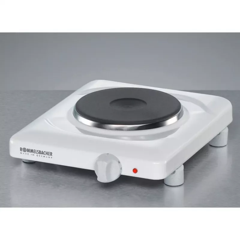 Rommelsbacher THL 1097 Single Cast Iron Tabletop Hot Plate – 1000 W, White Enamelled Steel, Stepless Temperature Control