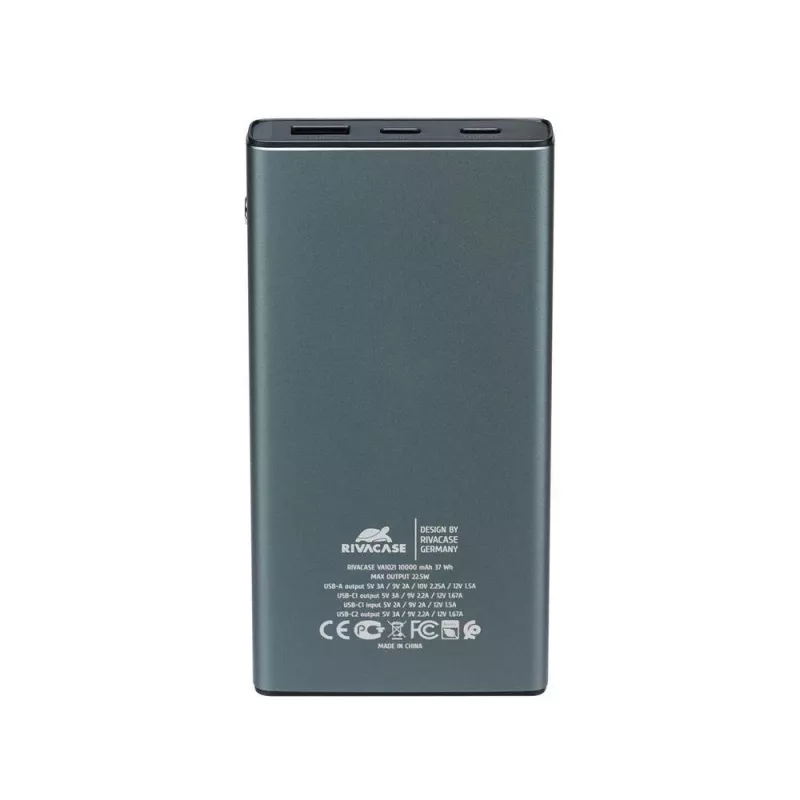 Power bank Rivacase VA1021 10000mAh, dual USB outputs, LED indicators, compact portable charger