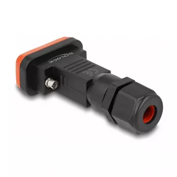 DeLOCK D-Sub 9 pin female IP67 waterproof connector black orange