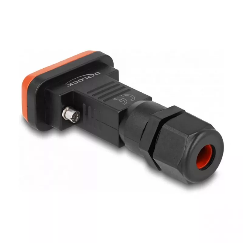 DeLOCK D-Sub 9 pin female IP67 waterproof connector black orange