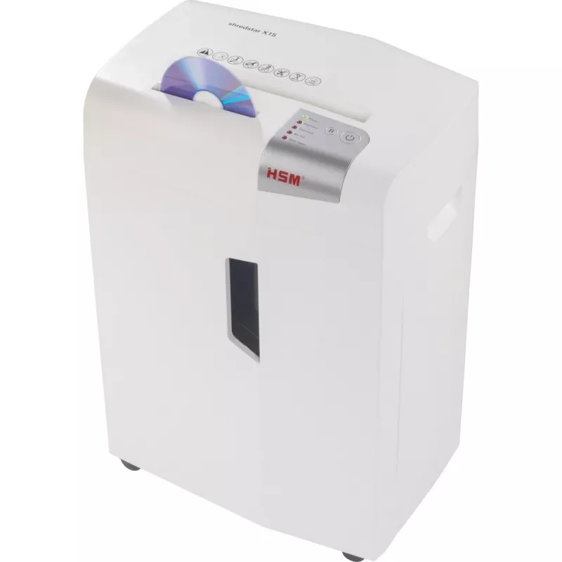 Paper shredder HSM X15, particle-cut P-4, 23 cm working width, 16-sheet capacity, 26 L bin, silver