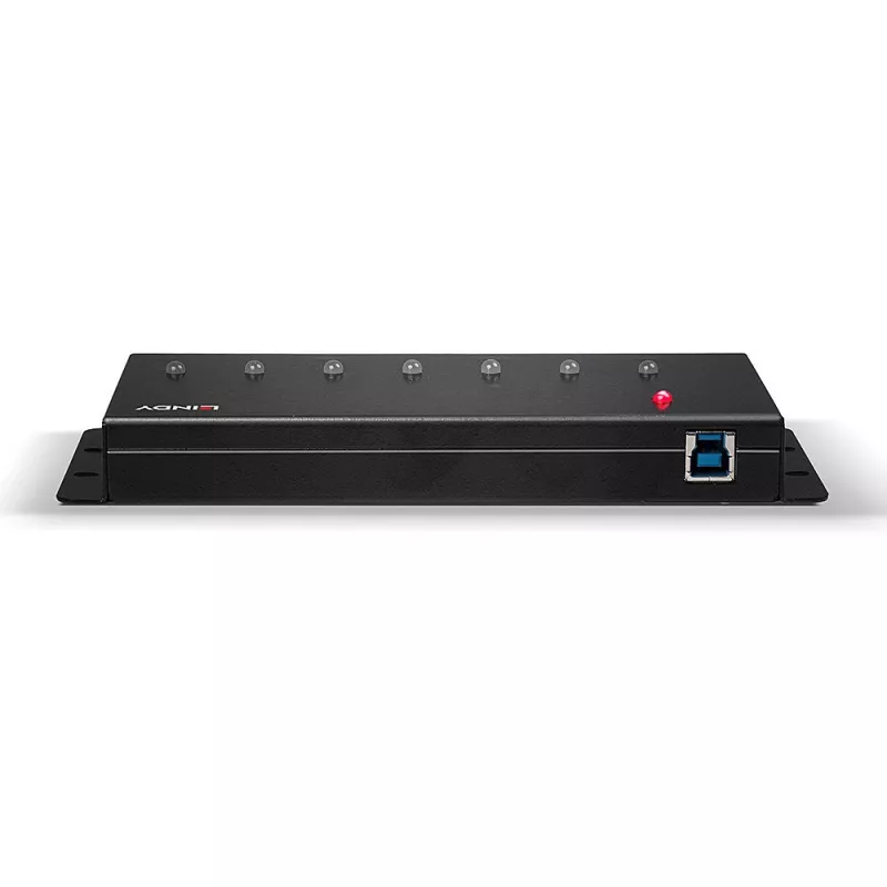 Lindy 7 Port USB 3.0 Metal Hub, USB 3.2 Gen 1 (3.1 Gen 1) Type-A, 5000 Mbit/s, Black, 0.8 m, 185 mm, 75 mm