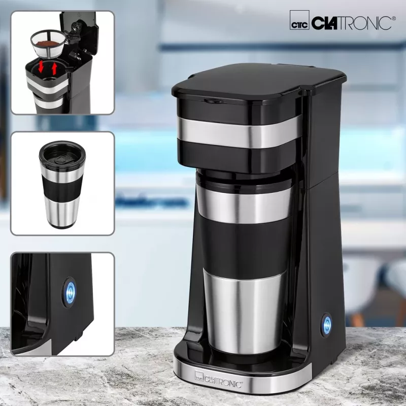 Drip coffee maker CLATRONIC KA 3733 — 0.4 L water tank, 1-cup stainless steel countertop machine