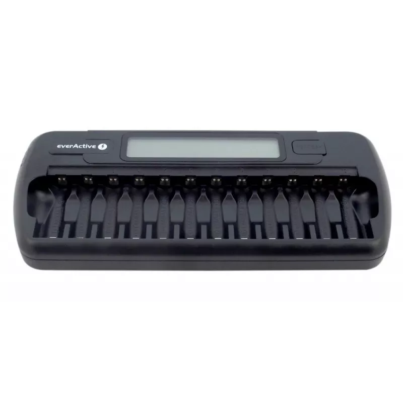 Battery charger everActive NC-1200 — universal 12-battery charger for AA/AAA, 12 V input, black