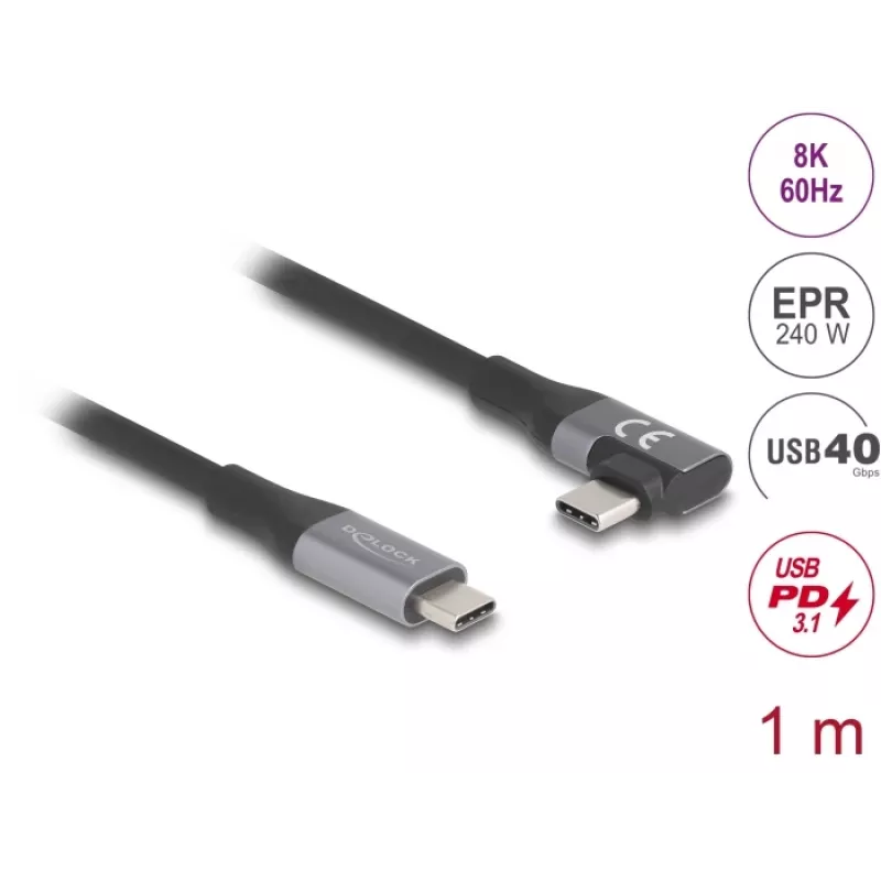 USB Cable DeLOCK 81131 1m USB C Black 40 Gbit/s