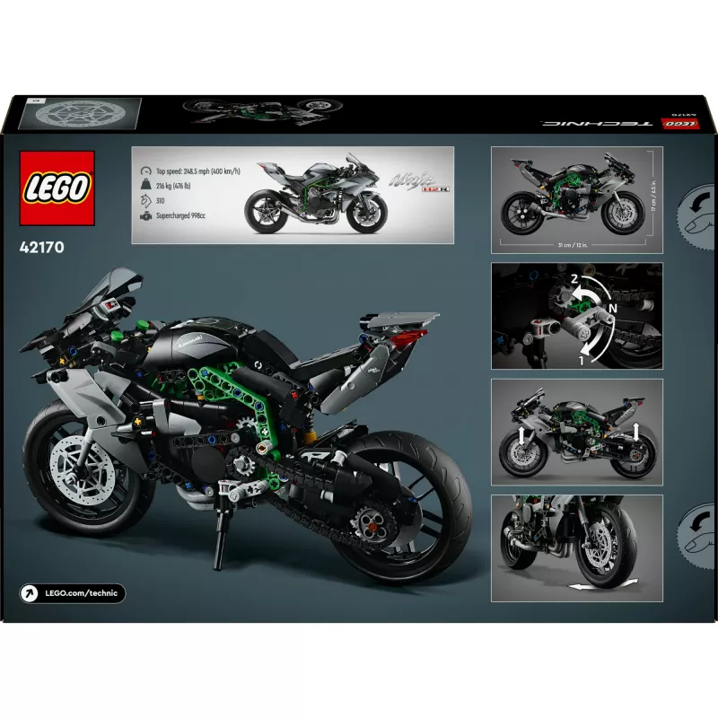 LEGO Technic motorcycle model Kawasaki Ninja H2R 42170 — 1:1 scale replica, 643 pieces, instruction sheet, for ages 10+