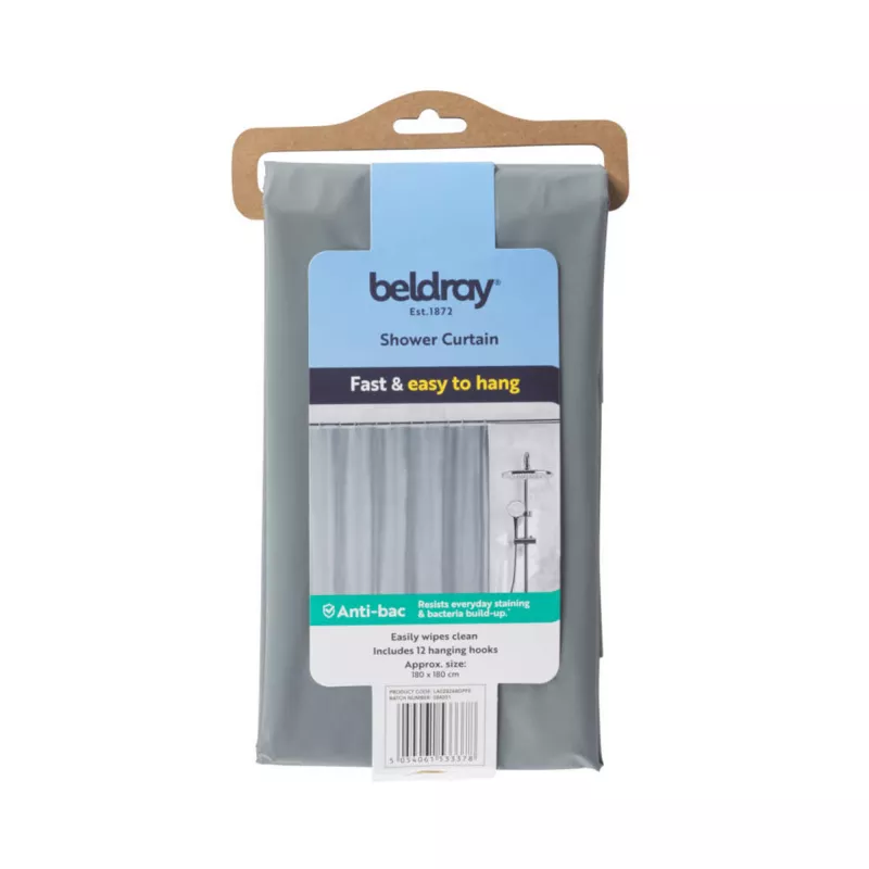 Shower curtain Beldray LA028268LGRYUFFEU7 Antibac Gray – antibacterial bathroom curtain, standard size