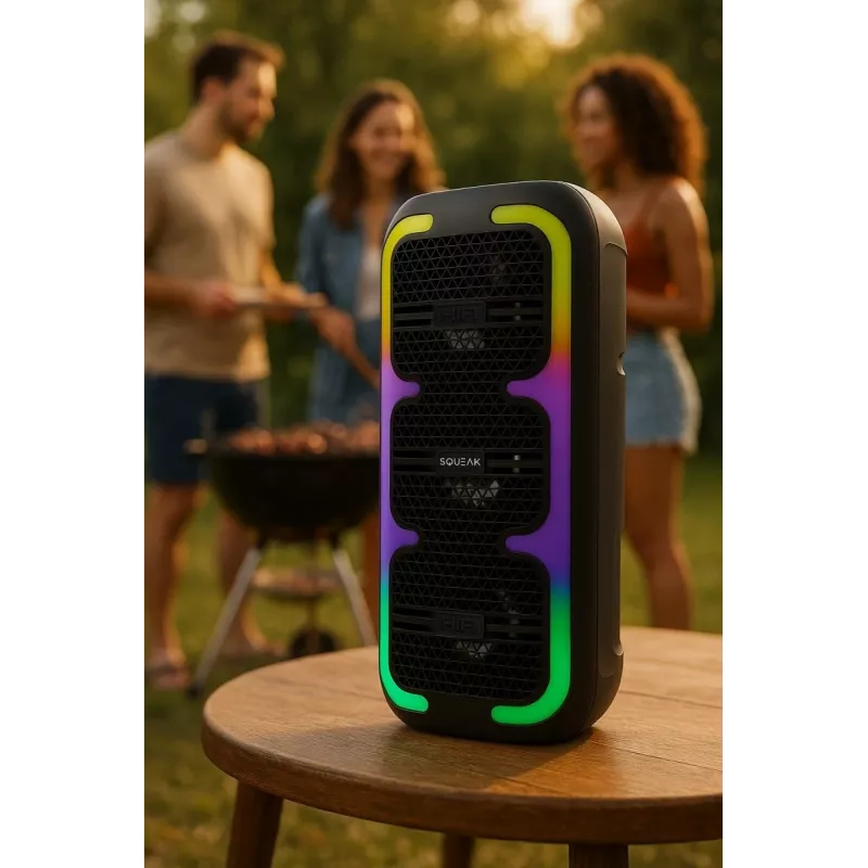 Portable stereo speaker SQUEAK SQ1009 — Bluetooth 5.3, 45W RMS, 10h battery, FM, USB, AUX, LED, 1800 mAh, Black