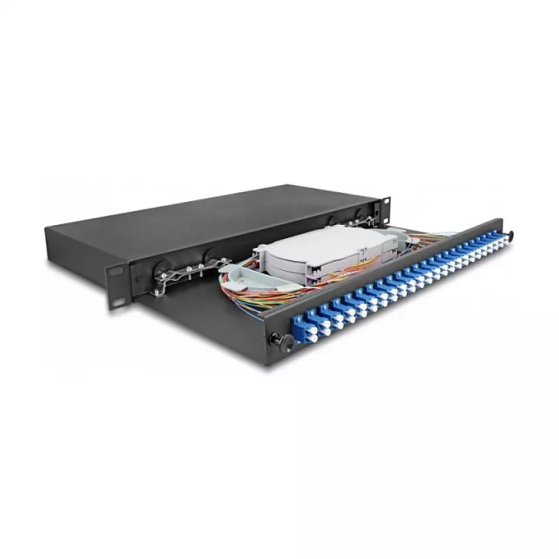 DeLOCK 19 inch Optical Fiber Splice Box 24 x LC Duplex OS2 1U Black Metal