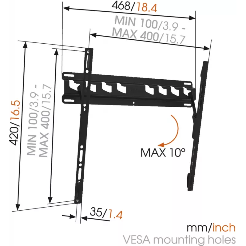 Vogels | Wall mount | MA3010-A1 | Tilt | 32-55 inch | Maximum weight (capacity) 40 kg | Black