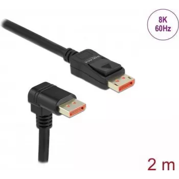 DisplayPort cable DeLOCK 8K 60 Hz 2 m male straight to 90° downwards angled