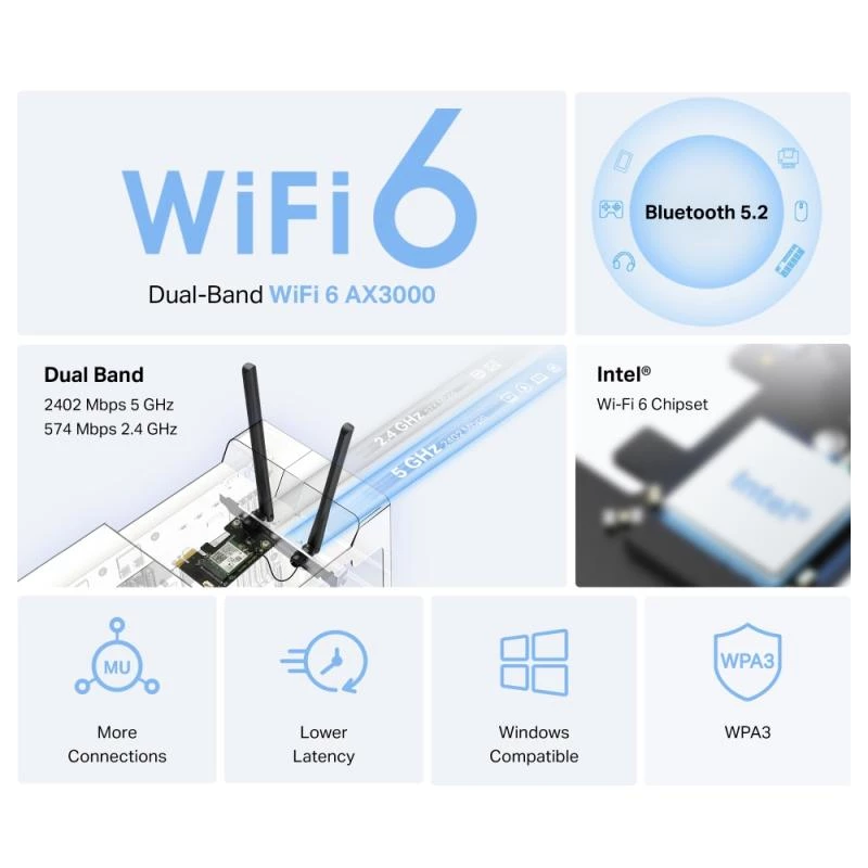 Mercusys WL-PCI AX3000 Dual-Band Bluetooth Express Adapter (MA80XE)