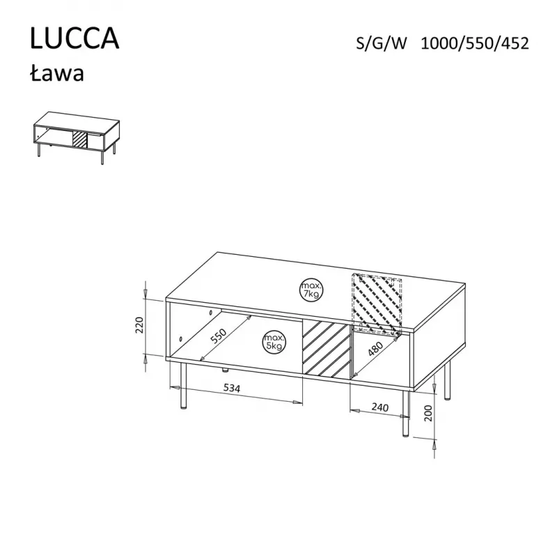 Coffee table Cama Meble LUCCA 100 x 55 x 46 cm, rectangular white