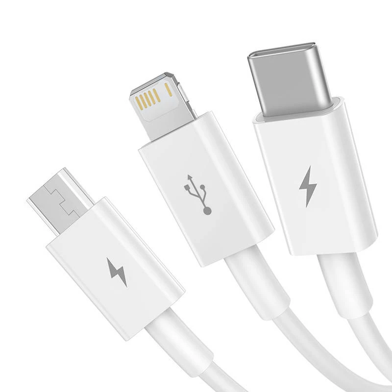 USB cable Baseus SUP0003529 — USB 3.2 Gen 1 (3.1 Gen 1), 1 m, USB-A to USB-C / Micro USB-A / Lightning, White