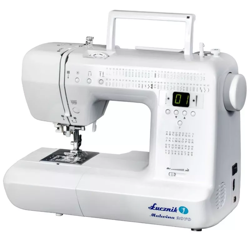 Mechanical household sewing machine lucznik Malwina 2070 — 63 stitch patterns, 7 mm stitch width, 99 programs, automatic buttonhole, free arm