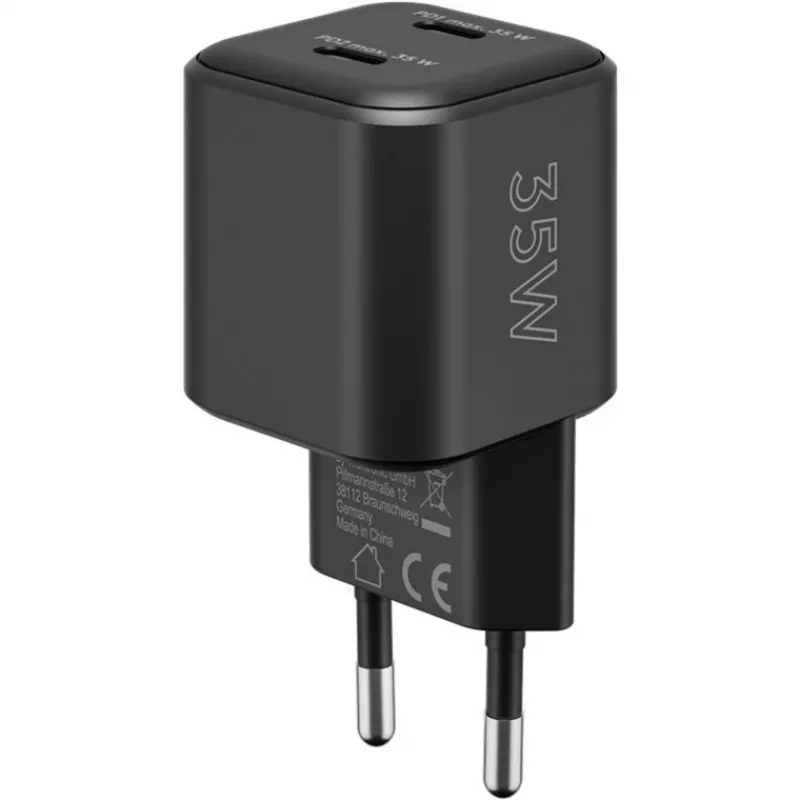 Wall charger GOOBAY 75333 — Universal indoor AC USB-C charger, 2x USB-C, 35 W, Black