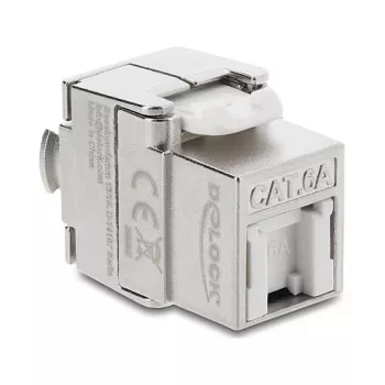 Keystone module DELOCK RJ45 to LSA Cat.6A shielded tool-free, flat, silver/white, with dust cap