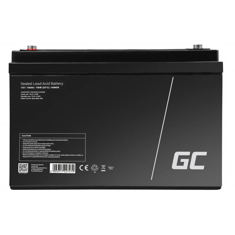 Vehicle/Marine Leisure battery Green Cell AGM30 12 V 100 Ah Sealed Lead Acid (VRLA), maintenance-free, 171×214×330 mm
