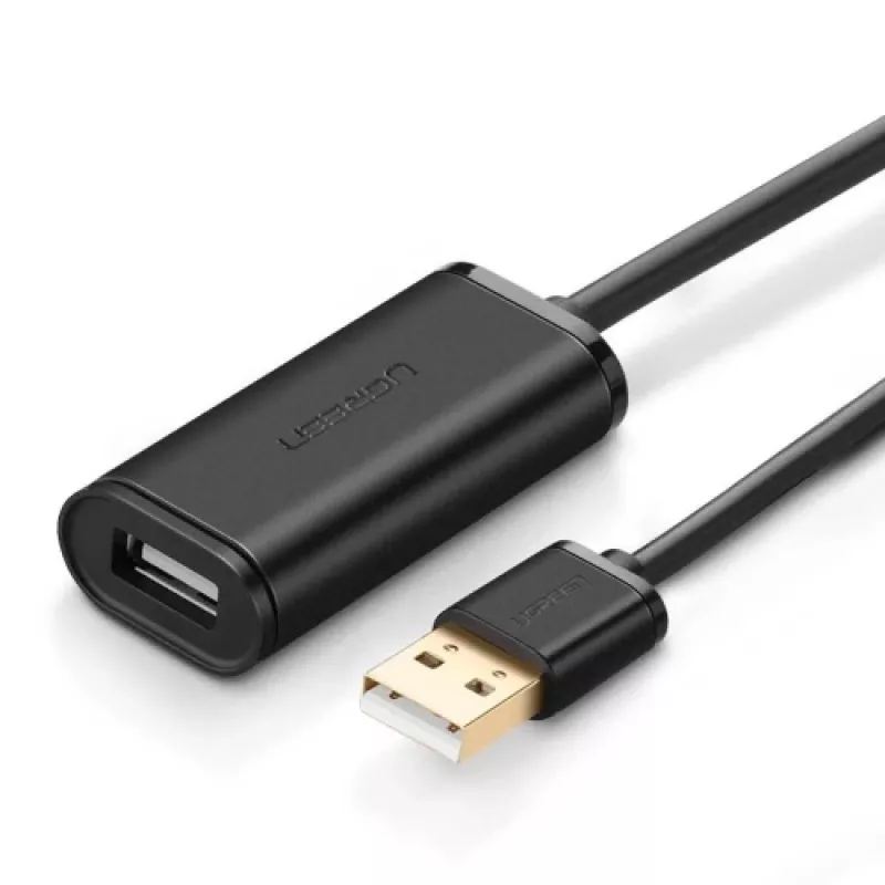 USB A extension cable with amplifier, UGREEN US121, 10 m, black, A plug to A socket